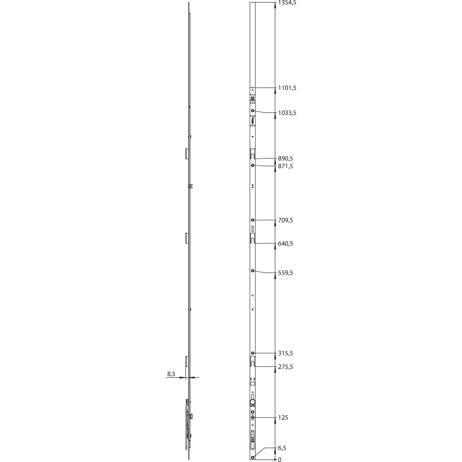 Winkhaus Stulpflügelgetriebe GASK.GZ-S.1550-2, 2 Schließbleche